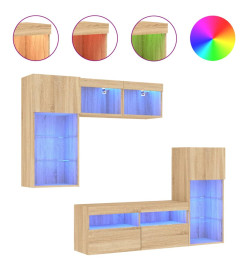 Unités murales TV avec LED 5 pcs chêne sonoma bois d'ingénierie