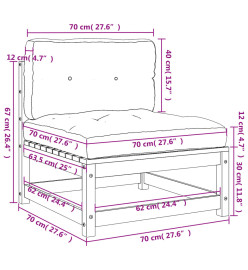 Canapés de jardin sans accoudoirs coussins 2pcs bois massif pin
