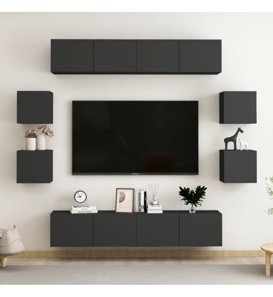 Ensemble de meubles TV 8 pcs Noir Aggloméré