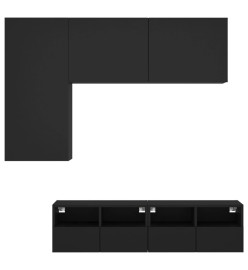 Unités murales TV 4 pcs noir bois d'ingénierie