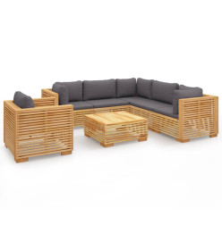 Salon de jardin 7 pcs avec coussins Bois de teck solide