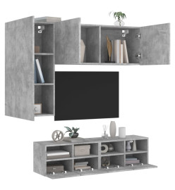 Unités murales TV 4 pcs gris béton bois d'ingénierie