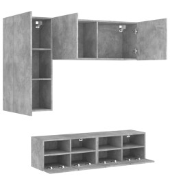 Unités murales TV 4 pcs gris béton bois d'ingénierie