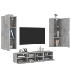 Unités murales TV 5 pcs gris béton bois d'ingénierie