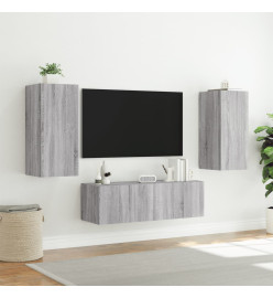 Meuble TV mural 3 pcs avec lumières LED sonoma gris