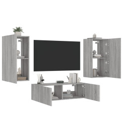 Meuble TV mural 3 pcs avec lumières LED sonoma gris