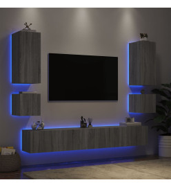 Meuble TV mural 6 pcs avec lumières LED sonoma gris