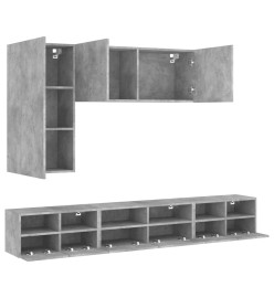 Armoires murales TV 5 pcs gris béton bois d'ingénierie