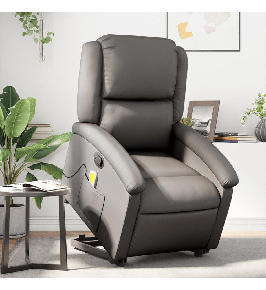 Fauteuil inclinable de massage gris cuir véritable