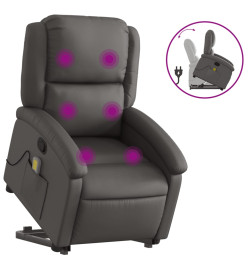 Fauteuil inclinable de massage gris cuir véritable