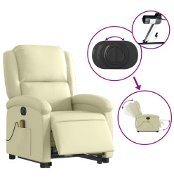 Fauteuil inclinable de massage électrique crème cuir véritable