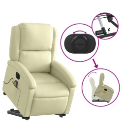 Fauteuil inclinable de massage électrique crème cuir véritable