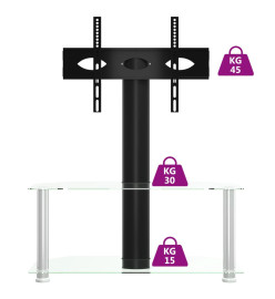 Meuble TV d'angle 2 niveaux pour 32-70 pouces noir argenté