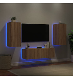 Meuble TV mural 3 pcs avec lumières LED chêne sonoma