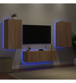 Meuble TV mural 3 pcs avec lumières LED chêne sonoma