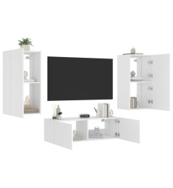 Meuble TV mural 3 pcs avec lumières LED blanc