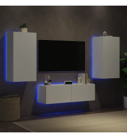 Meuble TV mural 3 pcs avec lumières LED blanc