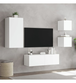 Meuble TV mural 4 pcs avec lumières LED blanc