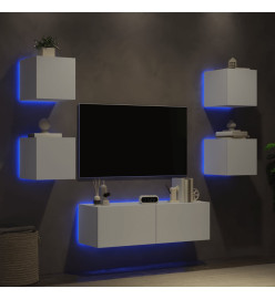 Meuble TV mural 5 pcs avec lumières LED blanc