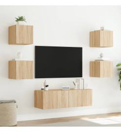 Meuble TV mural 5 pcs avec lumières LED chêne sonoma