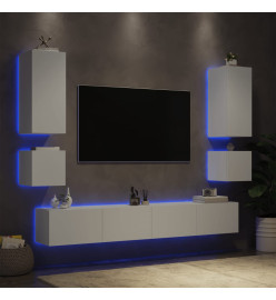 Meuble TV mural 6 pcs avec lumières LED blanc