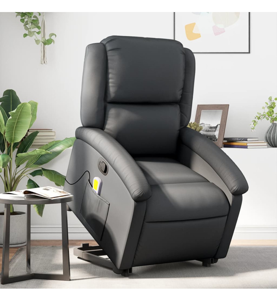 Fauteuil inclinable de massage noir cuir véritable