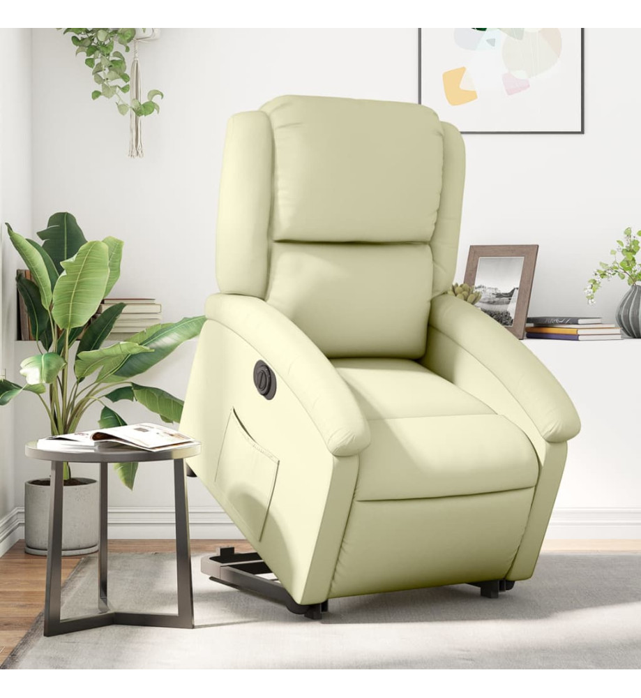 Fauteuil inclinable électrique crème cuir véritable