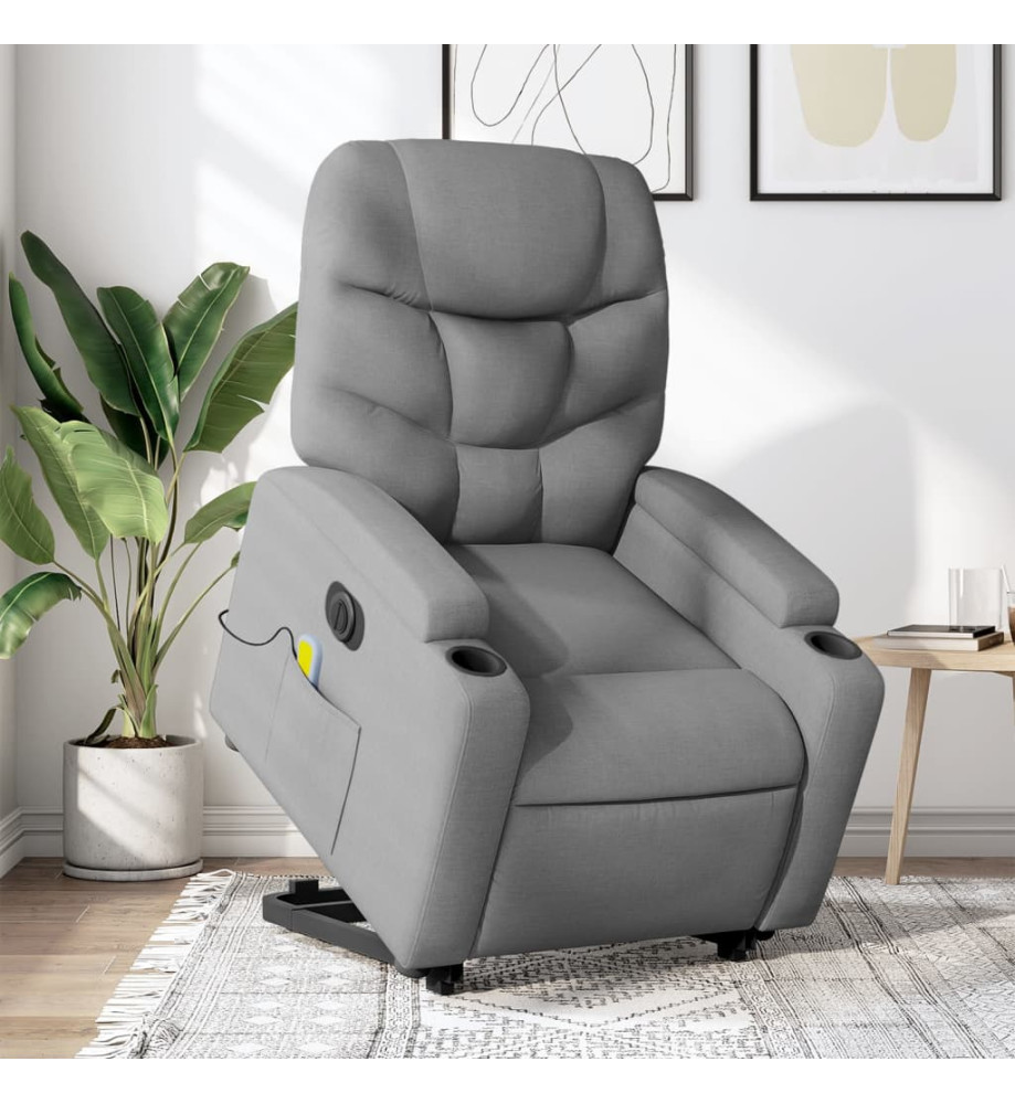 Fauteuil inclinable de massage électrique Gris clair Tissu