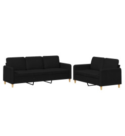 Ensemble de canapés 2 pcs avec coussins Noir Tissu