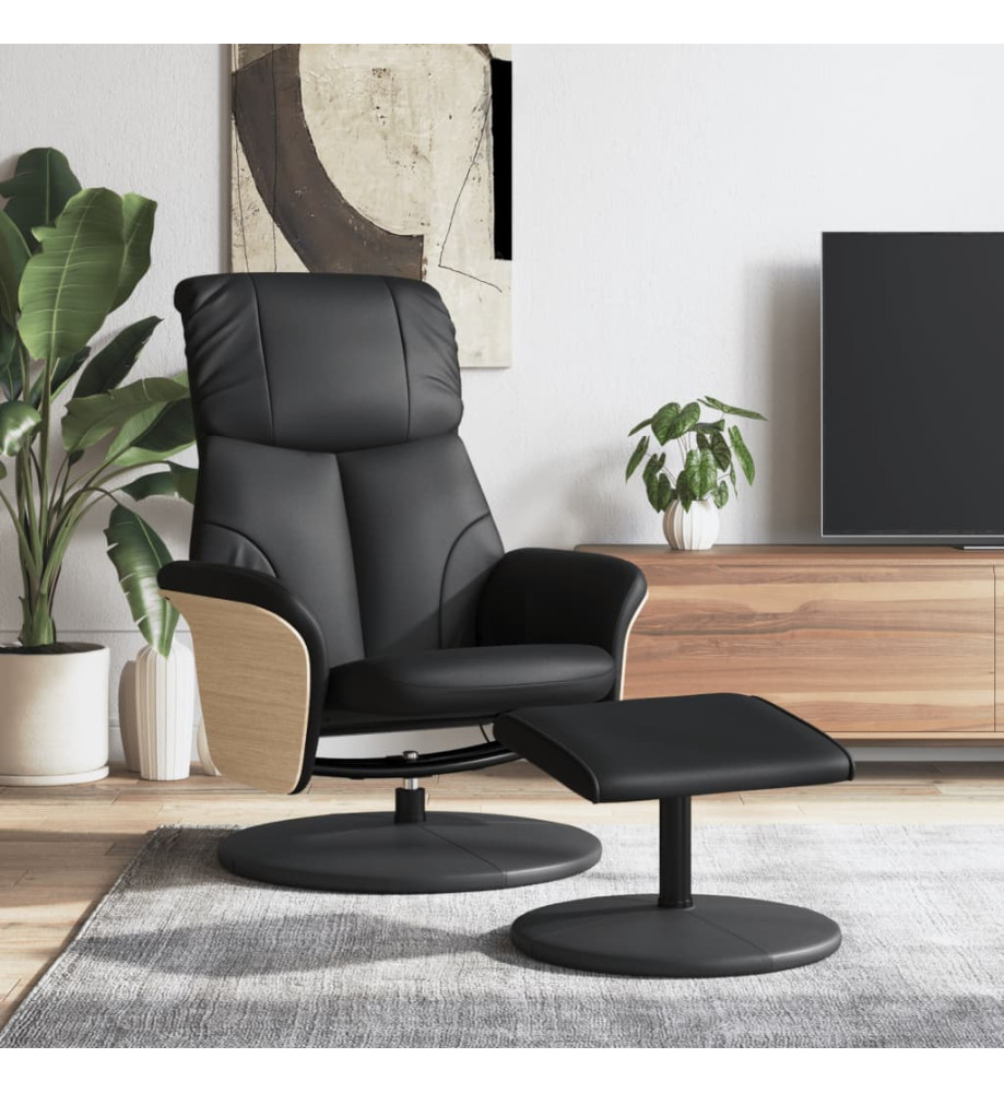 Fauteuil inclinable avec repose-pied noir similicuir