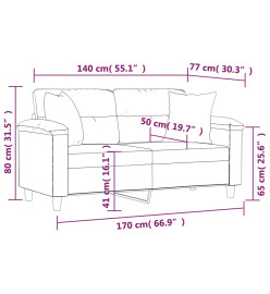 Canapé 2 places avec oreillers cappuccino 140 cm similicuir