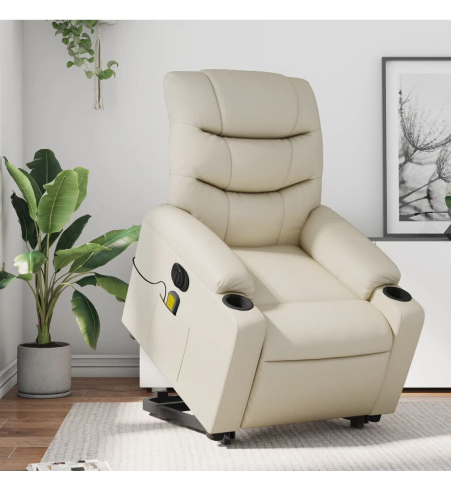 Fauteuil inclinable de massage électrique crème similicuir