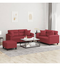 Ensemble de canapés 3 pcs et coussins rouge bordeaux similicuir