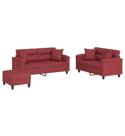 Ensemble de canapés 3 pcs et coussins rouge bordeaux similicuir