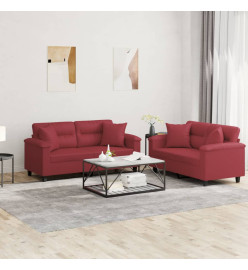 Ensemble de canapés 2 pcs et coussins rouge bordeaux similicuir