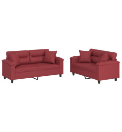 Ensemble de canapés 2 pcs et coussins rouge bordeaux similicuir