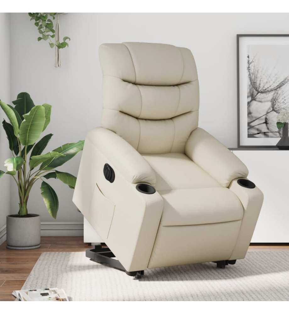 Fauteuil inclinable électrique crème similicuir