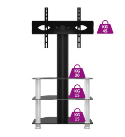 Meuble TV d'angle 3 niveaux pour 32-70 pouces noir et argenté