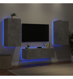 Meuble TV mural 3 pcs avec lumières LED gris béton