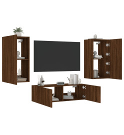 Meuble TV mural 3 pcs avec lumières LED chêne marron