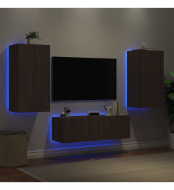 Meuble TV mural 3 pcs avec lumières LED chêne marron