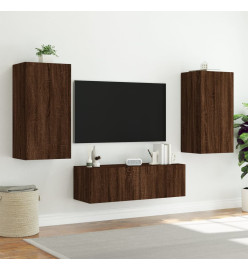 Meuble TV mural 3 pcs avec lumières LED chêne marron