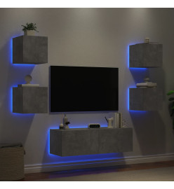 Meuble TV mural 5 pcs avec lumières LED gris béton