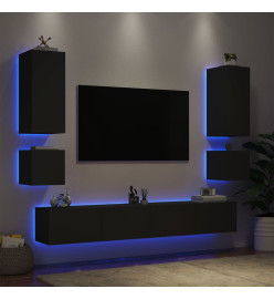 Meuble TV mural 6 pcs avec lumières LED noir