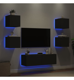 Meuble TV mural 5 pcs avec lumières LED noir