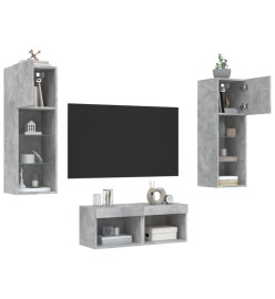 Meuble TV mural 4 pcs avec lumières LED gris béton