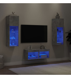 Meuble TV mural 4 pcs avec lumières LED gris béton