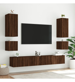 Meuble TV mural 6 pcs avec lumières LED chêne marron