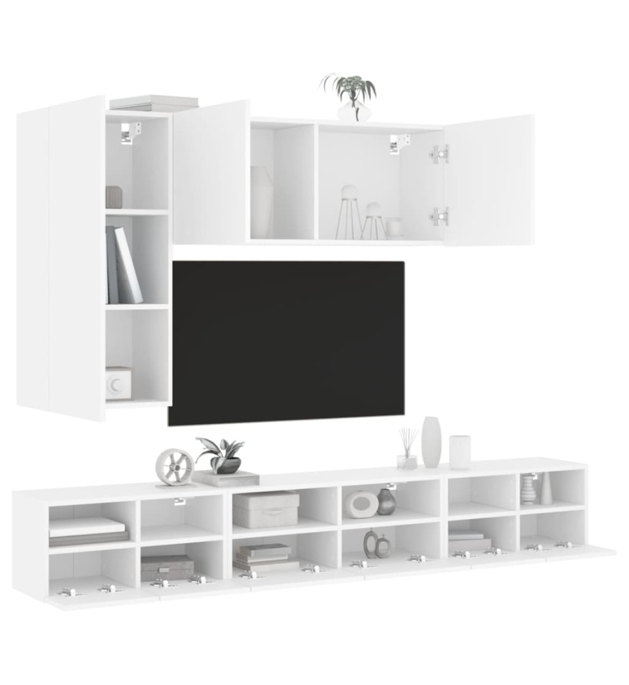 Armoires murales TV 5 pcs blanc bois d'ingénierie