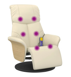 Fauteuil inclinable de massage et repose-pieds crème similicuir